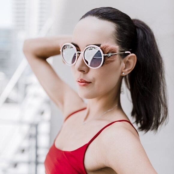 New Blumarine Limited Women Sunglasses Pink Gold Round SBM-109S Mirrored Lens - Picture 13 of 13